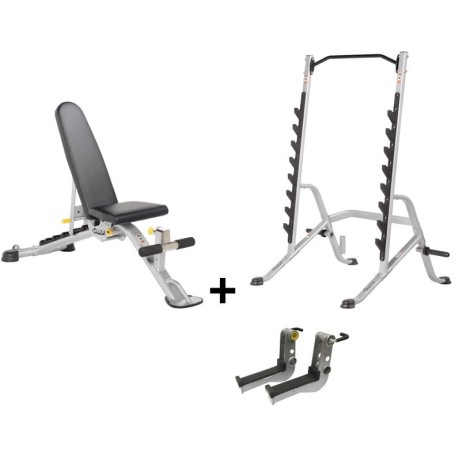 Set-Angebot - Hoist Fitness Trainingsbank HF-5165 und Squat Rack inklusive 2 Sicherheitsablagen (HF-5970/HF-OPT-5000-04) Trainin